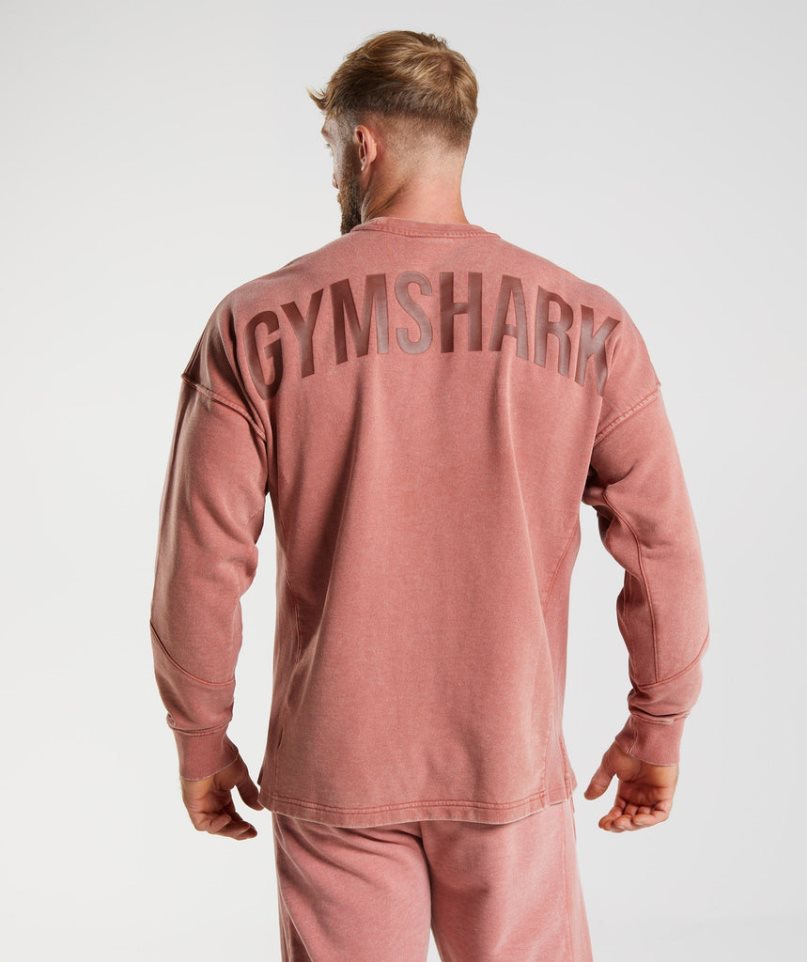 Bluzy Gymshark Power Washed Crew Męskie Różowe | PL 041LOR